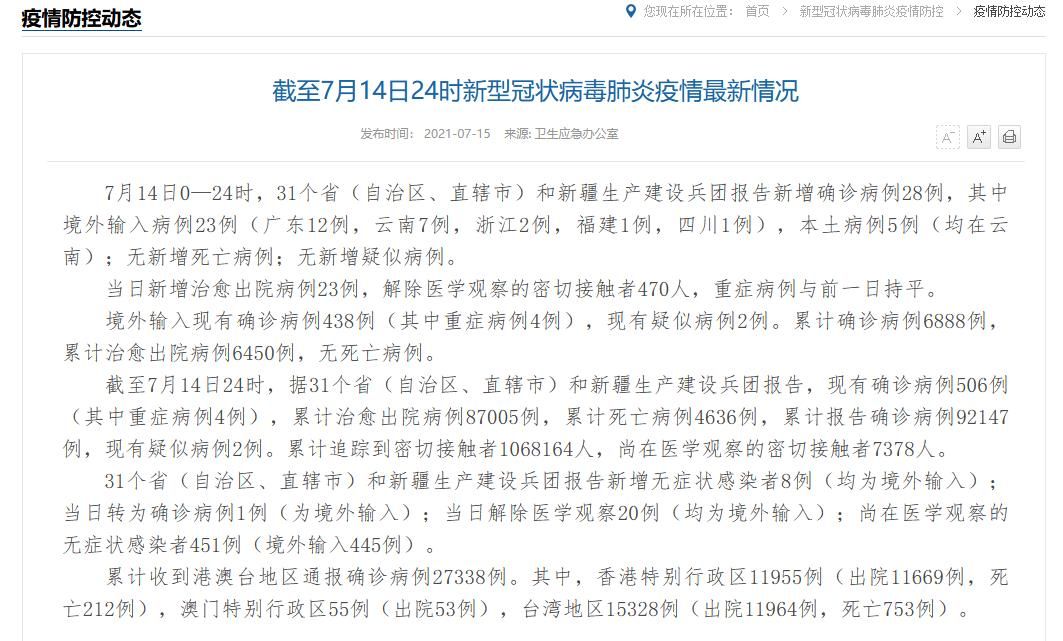 31省份新增4例确诊其中本土7例/31省份新增确诊8例本土2例