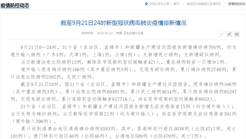 全国新增6例均为境外输入/31省区市新增6例确诊均为境外输入