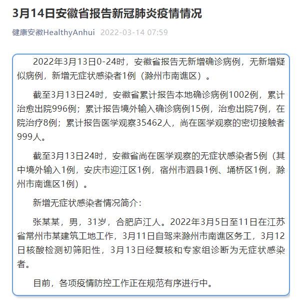  安徽省滁州市南谯区新增疫情关注:安徽省滁州市南谯区疫情情况