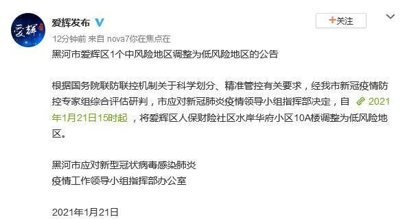 【疫情防控中风险地区黑龙江黑河爱辉区,黑河市爱辉区疫情风险等级】